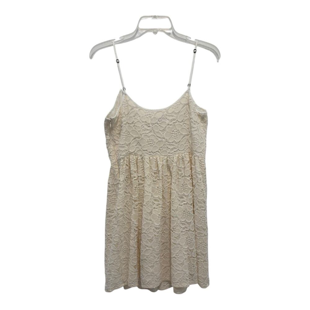 Abercrombie Fitch Mini Dress Womens Large Beige Floral Eyelet Lace Fairy Boho‎ - Picture 4 of 10